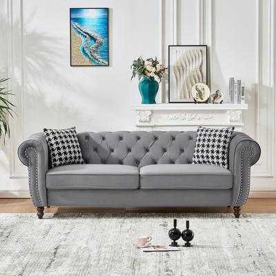 Kodotan sofa "87""Chesterfield ‌Velvet Upholstery Fabric Sofa With Roll Armrest & Nailhead,Upholstered Modern Couch,3 Seater Couch"
