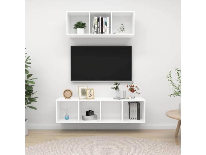 HEFZGDB 2-TLG. TV-Schrank-Set Weiß Holzwerkstoff Wandmontage mit Stauraum für Organisation