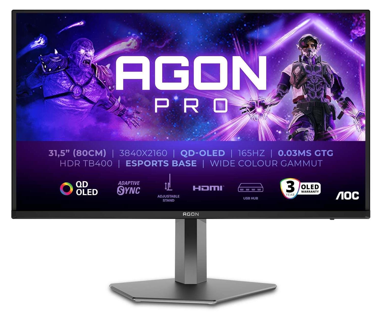 AOC AGON PRO AG326UD, 80 cm (31.5"), 3840 x 2160 Pixel, 4K Ultra HD, QD-OLED, 0,03 ms, Schwarz