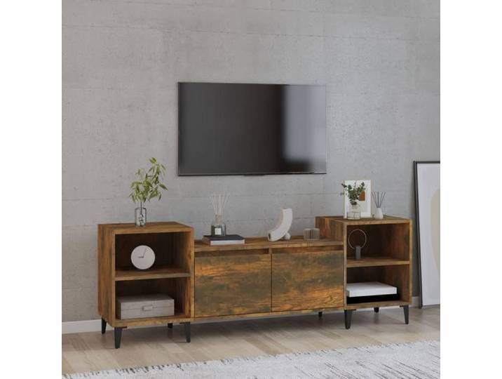 2024 MODERNE Meuble TV Table TV - Chêne fumé 160x35x55 cm - Support télévision Bois d'ingénierie Salon37565