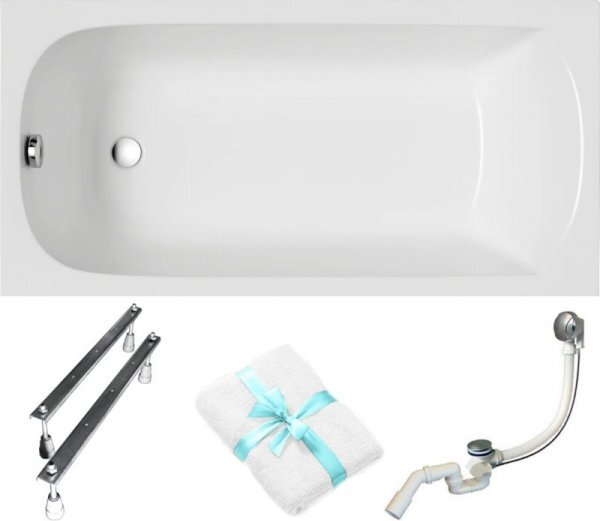 Aqua For You | Polimat Badewanne Classic Slim - 180x80cm - Niedriger Rand 2cm - Siphon Inklusive - Modernes Design