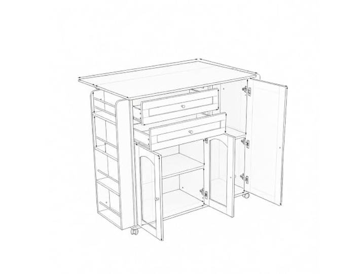 Merax Mobile Kücheninsel 110x70x99 cm mit klappbarer Arbeitsplatte, 2 Schubladen, Glastüren, Seitenregal und Rollen – Küchenwagen, Weiß+Natur