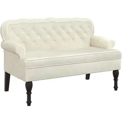 Décoshop26 - Bank mit gesteppter Rückenlehne und Armlehnen 119,5 x 64,5 x 75 cm cremefarbener Samt DEC024643 DEC024643