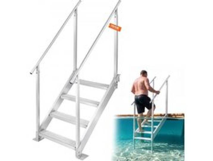 VEVOR 4-stufige Badeleiter mit zwei Handläufen Bootsleiter 800x1850x1750mm Poolleiter aus Aluminiumlegierung Treppenleiter 250kg Tragfähigkeit 55x10cm Pedale Ideal für Häfen Boot Schwimmbäder