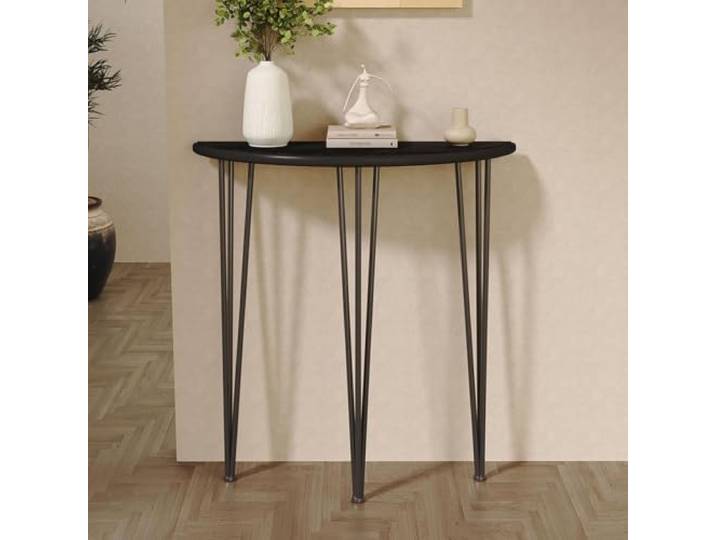 Moderner Konsolentisch Halbmond, Schmaler Flurtisch mit Metallgestell Halbrunder Beistelltisch und Sofatisch für Kleine Räume, Schmaler Eingangstisch für Diele Wohnzimmer(Black,L100xh90cm)