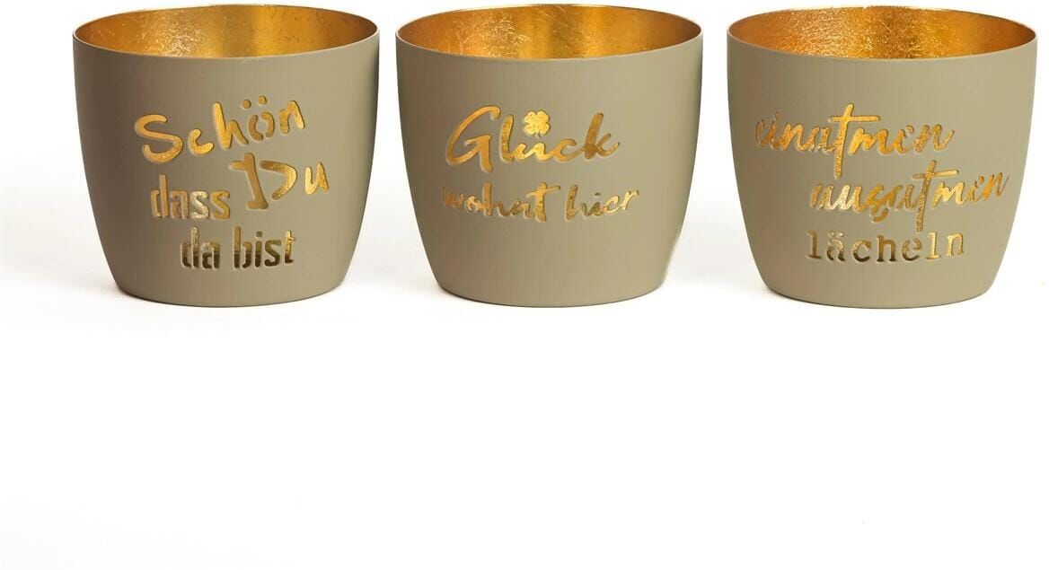 Windlicht "CHALET Tauperush 3-er Set", taupe, B:10cm H:8,5cm T:10cm, Metall, Kerzenhalter, Windlicht taupe B/H/T: 10cm x 8,5cm x 10cm