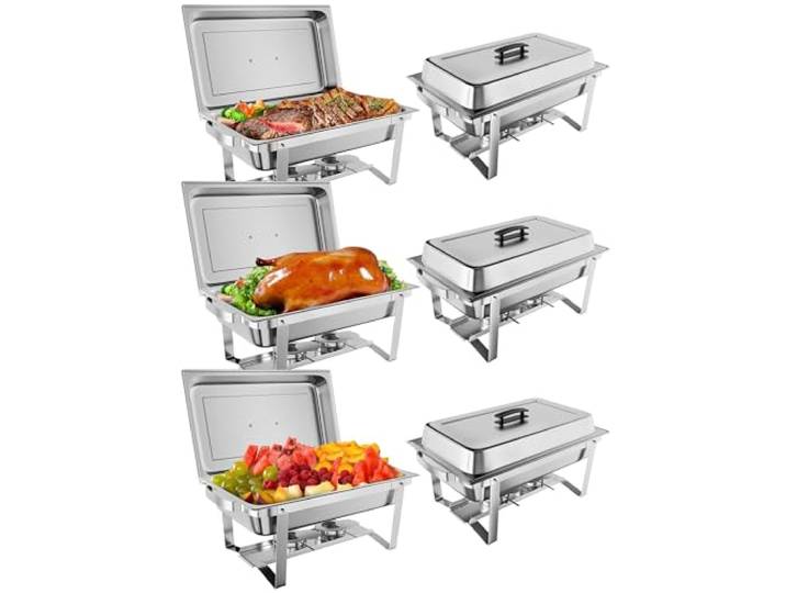 6 Buffet Speisenwärmer 8L, Rechteckiger Edelstahlwärmer (Einschließlich Wasserschale, Deckelhalterung Und Brennstoffbehälter), Für Partys, Catering-Services Und Verschiedene Veranstaltungen
