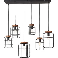 Brilliant, Pendelleuchte, Gwen Pendelleuchte 6flg schwarz stahl/holz (E27)