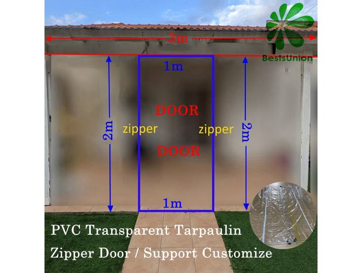 Rideau de Porte Transparent en PVC, Grille Imperméable, Fermeture Éclair, Extérieur, 0.32mm, Personnalisé