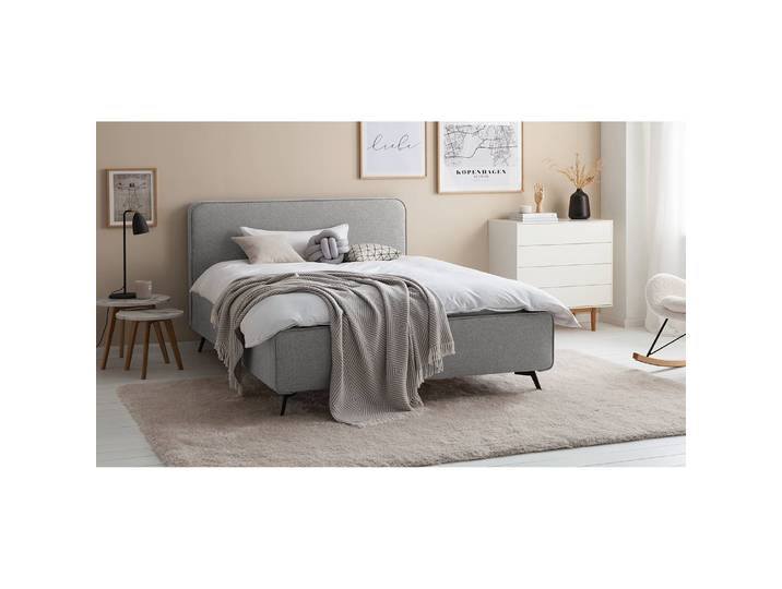 Polsterbett KARELIA 200 x 200cm Webstoff Mavie Grau/Grau ohne Lattenrost