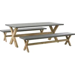 GARTENMÖBEL SET 6-Sitzer Faserzement grau 3-teilig Olbia