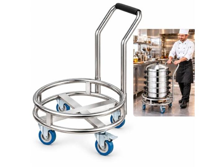 Edelstahl Topfwagen mit Rollen, Runder Transportwagen für Großküchen Robuste Mobile Basis Mit Feststellbaren Lenkrollen Für Töpfe, Suppentöpfe Und Gastronomie.(47-Transfer Cart/4-Wheel)