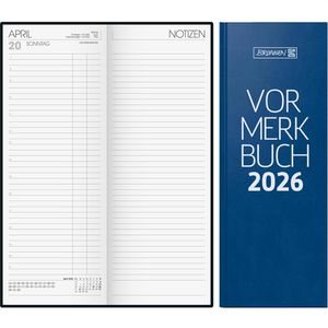 Brunnen Vormerkbuch 786, blaues Hardcover, aus Kunststoff, 11 x 29,7 cm, 1 Tag = 2 Seiten, Jahr 2026