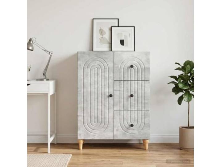 RJPLMFV Anrichte, grau, Beton, 66 x 34,5 x 90 cm, Holz, Technik Lagerregale, schwenkbare Türen 90°, ideal für Wohnzimmer oder Esszimmer, pflegeleicht
