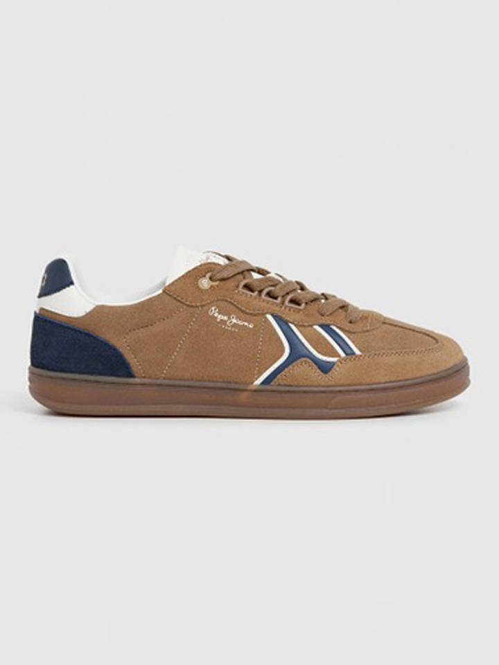 Pepe Jeans FOOTWEAR Leder-Sneakers "Ball Mix" in Hellbraun/ Dunkelblau/ Weiß - 43