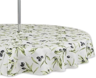 DII Olives Print Outdoor Tablecloth with Zipper, 60 Round