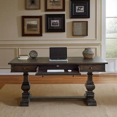 Liberty Furniture Paradise Valley Pedestal Writing Desk Saddle Brown Oak