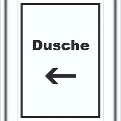 HB-Druck Dusche Schild mit Text und Richtungspfeil links waschen Hygiene hochkant A3 (297x420mm)