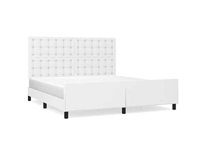 PUGYNBK Bettgestell Kopfteil Kunstleder weiß 180 x 200 cm Höhenverstellbar, robuste Beine, Holzleisten, einfache Reinigung, Rückenstütze