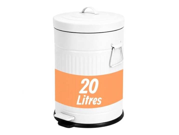 Relaxdays Poubelle 20 l\, cuisine\, seau intérieur amovible\, pédale\, blanc Softclose\, métal\, poubelle à pédale rétro