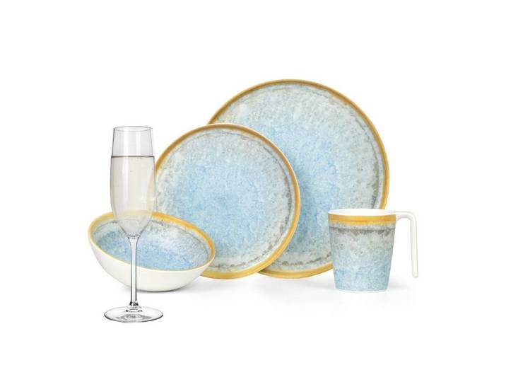 Moritz Geschirr-Set Camping Geschirr Crystal Blue + Tiamo Champagnergläser
