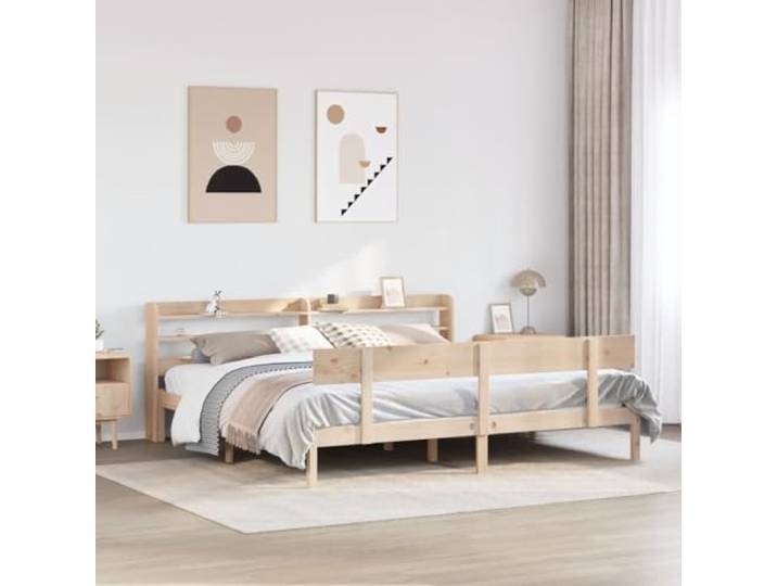 RJPLMFV Bettgestell, 180 x 200 cm, massives Kiefernholz, selbsttragendes Kopfteil