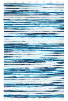 SAFAVIEH Handmade Rag Rug with Fringe Valborg Casual Stripe Cotton Rug with Fringe