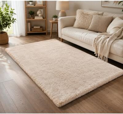 Home Mart Goods "Khaki Beige Faux Rabbit Fur Soft Plush Fuzzy Rug - 34"" x 58"" - 34"" x 58"""