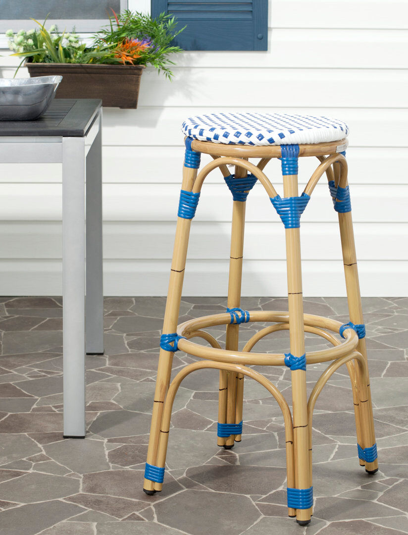 Dakota Fields Outdoor Charley Bar Stool Blue/White 77cm H X 38.1cm W X 38.1cm D
