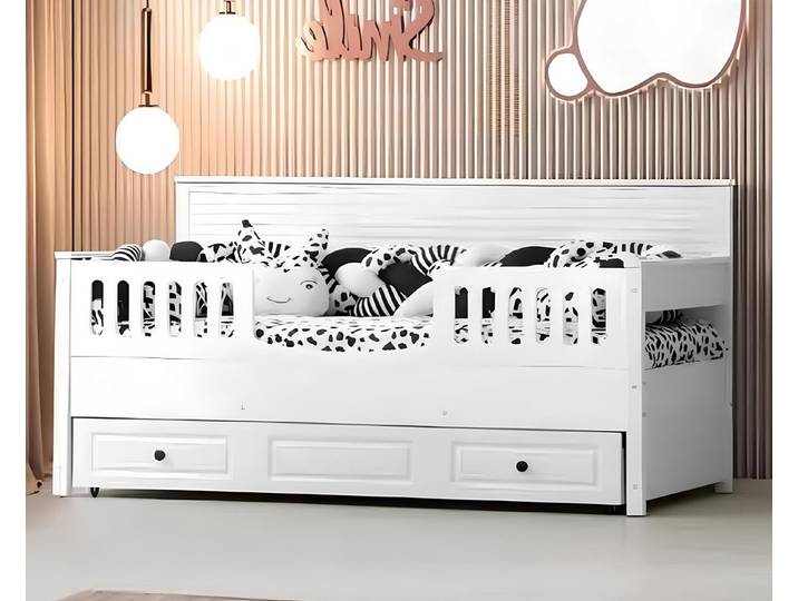 JVmoebel Kinderbett Ausziehbares Funktionsbett in Weiß aus hochwertigem Holz (1-tlg., 1x Bett)