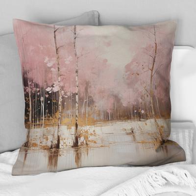 DESIGN ART Designart - Minimalism Pink And Gold Forest I - Forest Printed Throw Pillow - Traditional Decorative Pillow