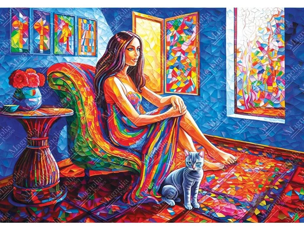Magnolia Puzzel Vrouw met kat 1000-delige puzzel