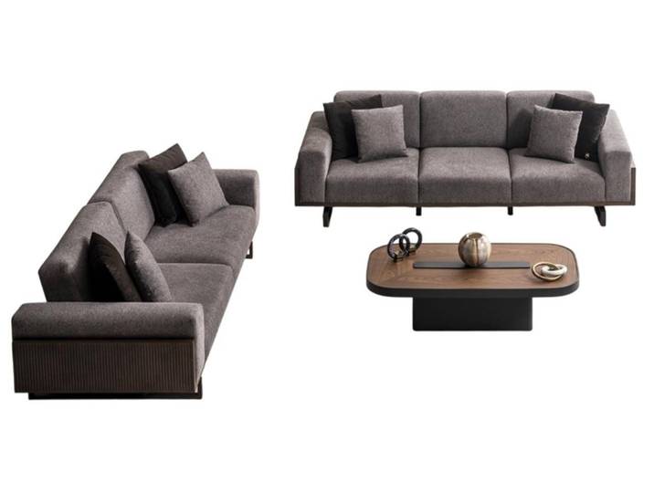JVmoebel Sofa Braune Designer-Sitzgarnitur mit Holzdetails, 3 Teile