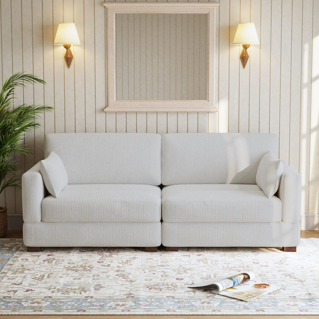 Pia Ricco Bentura 217.7Cm Flared Arms Sofa Beige 77.98cm H X 217.93cm W X 87.88cm D