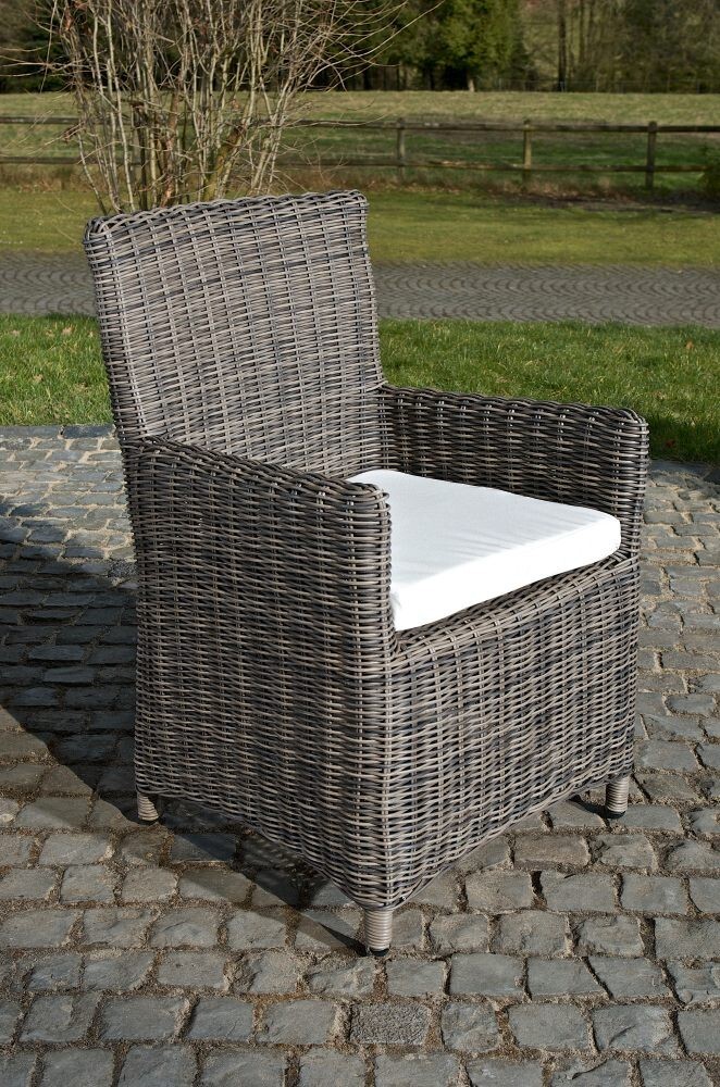 Famanu Gartenstuhl deluxe - Wetterfest - Loungestuhl-Optik - Wicker - Grau/Weiß - Gartenstuhl Set von 1