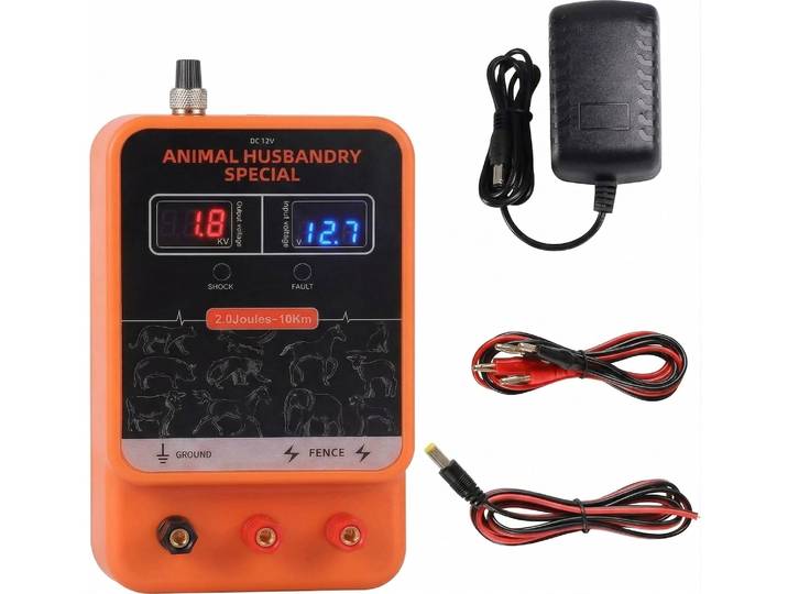 Chargeur d'électrificateur de clôture électrique 2 Joules 10KM AC DC 2 en 1 Alimentation 12V Sortie 8 KV à 14KV avec affichage