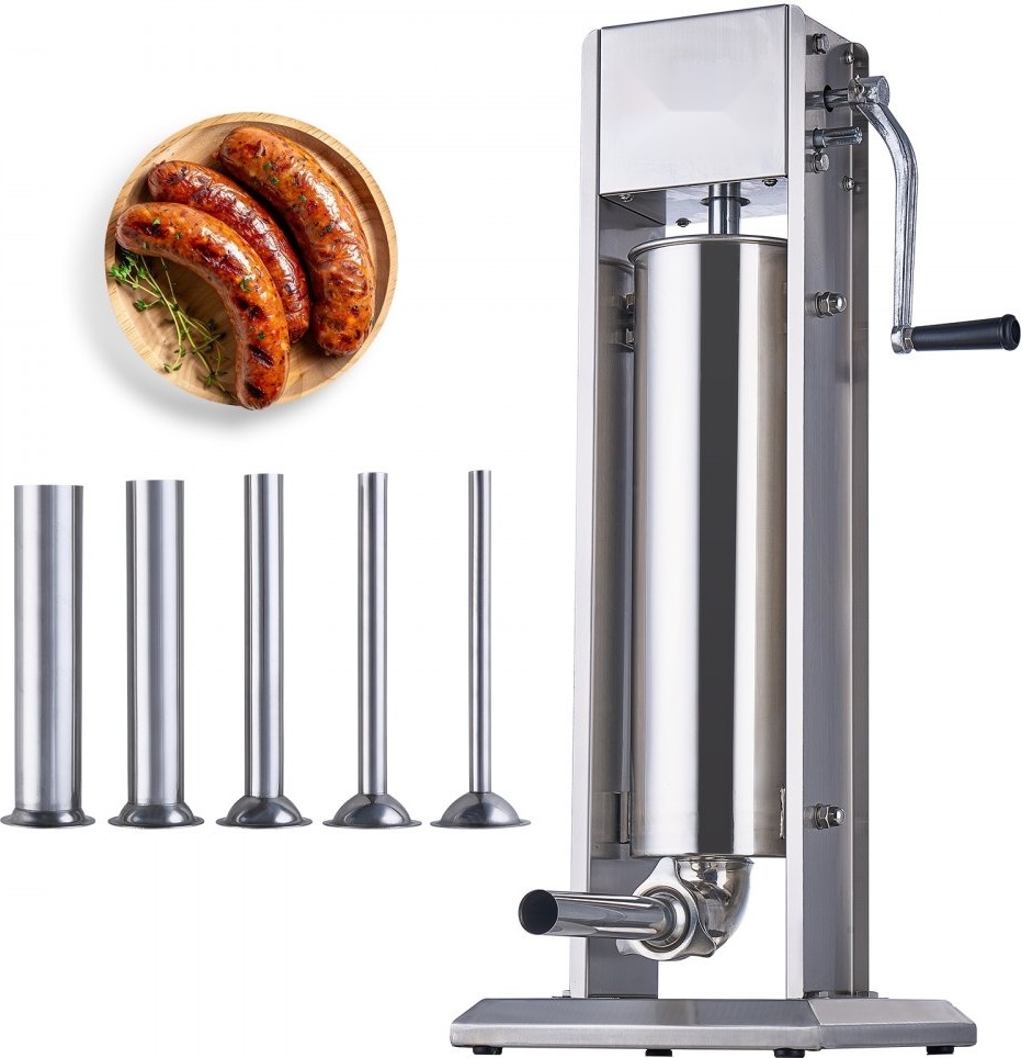 Manueller Wurstfüller 7L - Vertikale Wurstmaschine aus 304 Edelstahl - Drehzahlstufen - Entlüftungsventil - Zubehörteile - Großes Fassungsvermögen - Lebensmittelecht