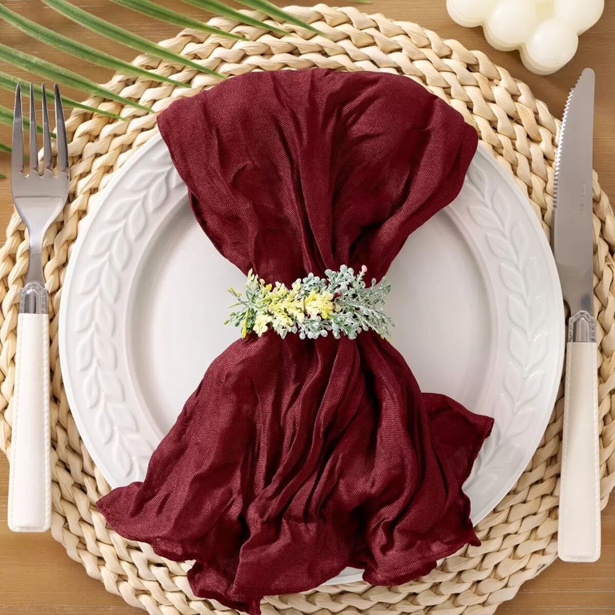 INF 12 Stück Knitterstoffservietten - Polyestergewebe für Hochzeitsfeiern & Heimdekor Rot