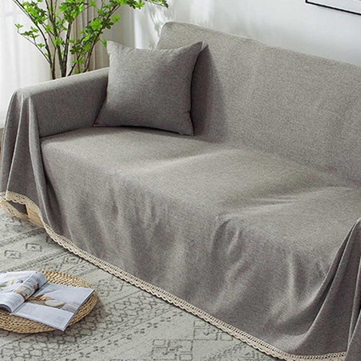 Grijs Bankhoes Bankdeken Sofa Protector met Antislip Ontwerp - 180 x 180 cm