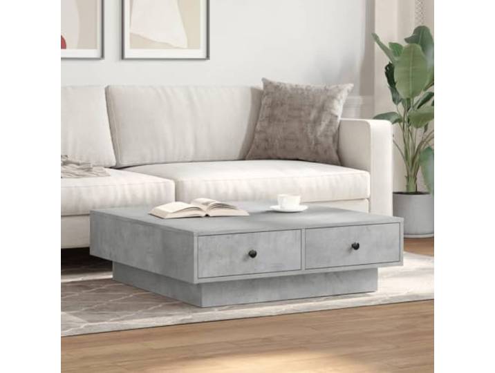 KTHLBRH Sofatisch Grau Beton 90 x 90 x 28 cm Mehrschichtiges Holz und Metall, großer Stauraum, Griffe aus Metall, leicht zu reinigen