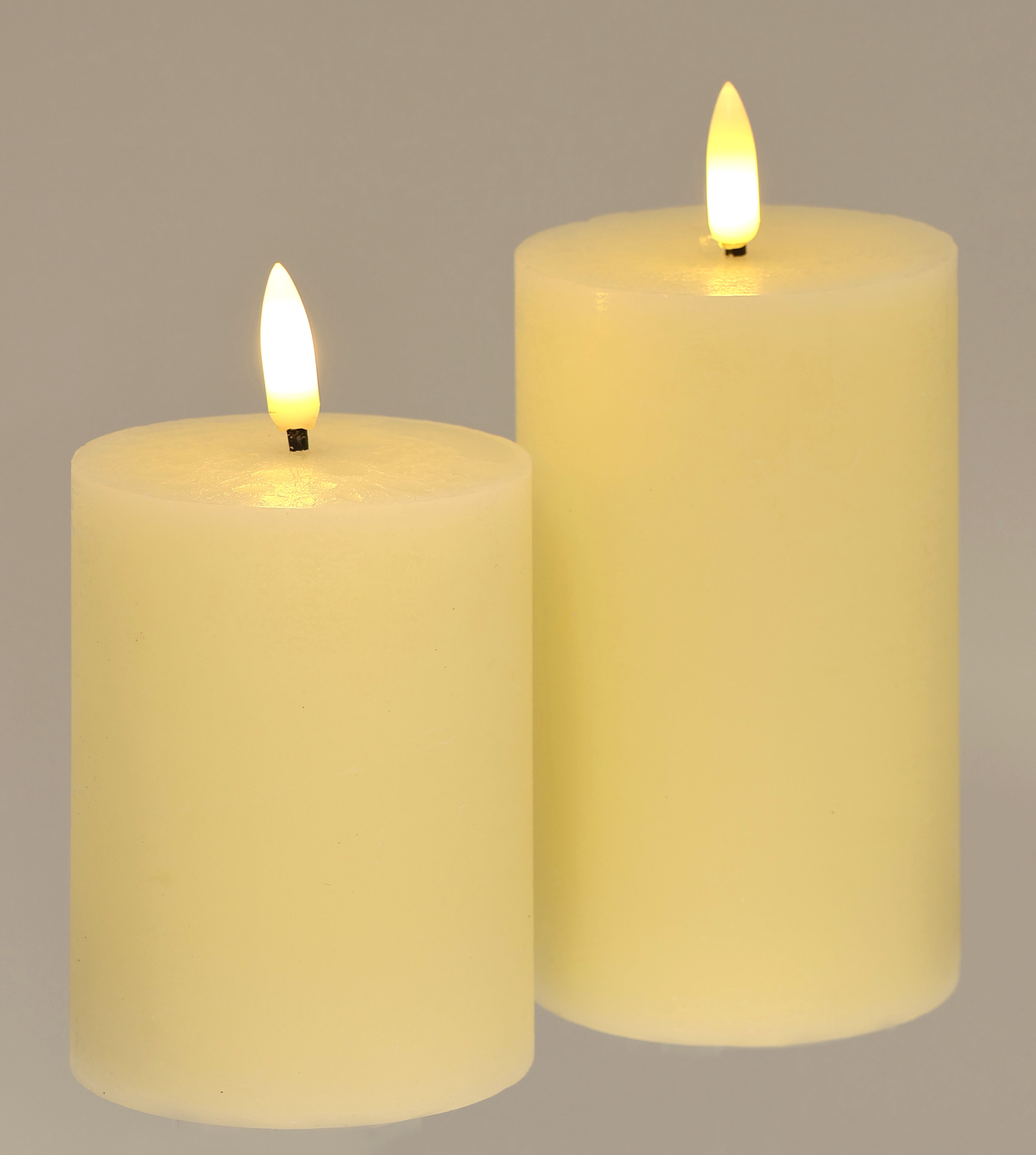 LED-Kerze I.GE.A. "LED Echtwachskerze 2er Set", beige (creme), B:8cm H:12,5cm Ø:8cm, Wachs, Kerzen, LED-Kerze, Mit Timer Flackernd Stumpenkerze Adventskerzen Adventskranz creme Ø/H: 8cm x 12,5cm, 2 Stk.