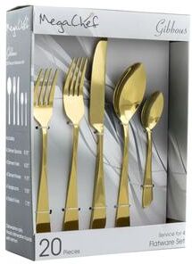 MegaChef Gibbous 20 Piece Flatware Utensil Set, Stainless Steel Silverware Metal Service for 4 in Gold