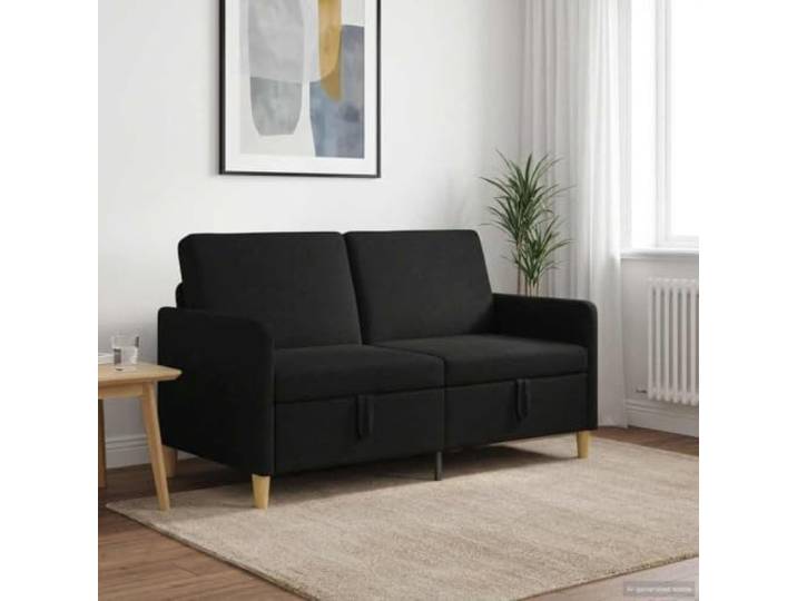 KTHLBRH Sofa 2-Sitzer mit Stauraum schwarz 152 cm Atmungsaktives Polyester, Schaumstoff und Faser, Rahmen aus Metall, braune Beine, platzsparend