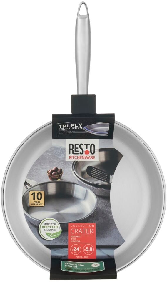 Bratpfanne RESTO KITCHENWARE "Crater Pfanne aus Tri-Ply (Edelstahl + Aluminium + Edelstahl) ofenfest", silber (silberfarben), H:5cm L:26cm Ø:24cm, Pfannen, Bratpfanne, Energieeinsparung 25% durch die dreilagige Basis
