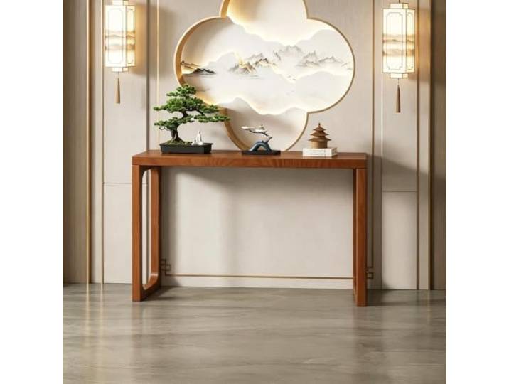 LEUBDIBR Moderner Massivholz‑Konsolentisch, schmaler Eingangstisch für Flur Massiv‑Kiefernholz, schmaler Flur‑Konsolentisch, minimalistischer neu‑chinesischer Stil(Walnut,80 cm/31.5 in)