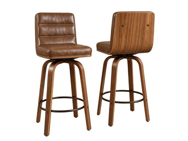 ELVORIN Tabourets de bar pivotants lot de 2 40 x 48 x 90 cm simili cuir marron dossier repose-pieds cuisine bar