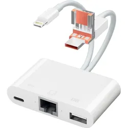 PowerGuard DualHeadConnect USB-C/USB-A Lightning USB Ethernet & Charge-In (USB-C), Dockingstation + USB Hub, Weiss, Grau