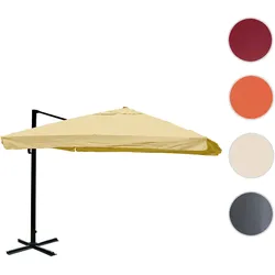 Gastronomie-Ampelschirm HWC-A96, 3,5x3,5m (Ø4,95m) Polyester/Alu 25kg ~ Flap, creme ohne Ständer