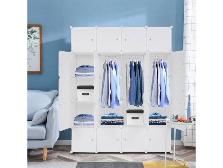 Armoire de Chambre Rangement 20 cubes - Armoire Portable DIY - 140 x 45 x 175cm Blanc