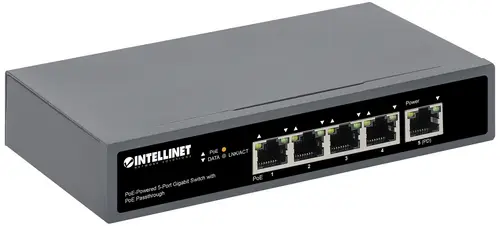 Intellinet PoE-Powered 5-Port Gigabit Netzwerk Switch RJ45 10 / 100 / 1000 MBit/s IEEE 802.3af (12.95 W), IEEE 802.3at (25.5 W), IEEE 802.3bt